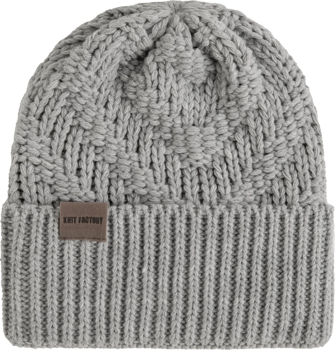 Knit Factory Sally Gebreide Muts Heren & Dames - Beanie hat - Iced Clay - Grofgebreid - Warme grijsbruine Wintermuts - Unisex - One Size