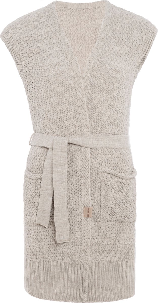 Knit Factory Luna Gebreide Gilet - Gebreid vest zonder mouwen - Mouwloos dames vest - Mouwloze beige cardigan - Beige - 36/38