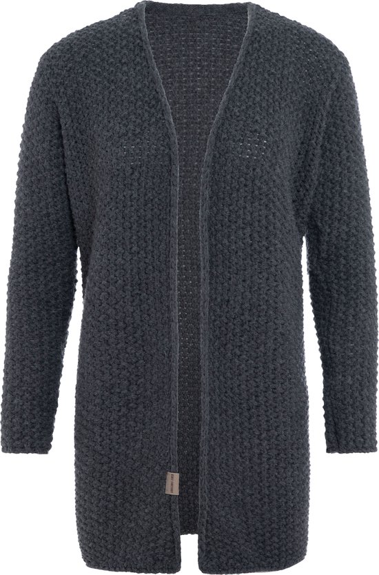 Knit Factory Carry Gebreid Dames Vest - Grof gebreid dames vest - Donkergrijze cardigan - Damesvest gemaak uit 30% wol en 70% acryl - Antraciet - 36/38