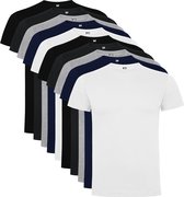10 Pack Roly Dogo Heren T-Shirt 100% katoen Ronde hals Zwart, Donker Blauw, Donker Grijs / Lichtgrijs gemeleerd, wit Maat M