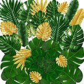 Kunstpalmbladeren, 98 stuks 12 soorten tropische bladeren, monstera-plant palmbladeren met stelen, bananenblad voor Hawaiian Luau jungle strandthema tafeldecoratie