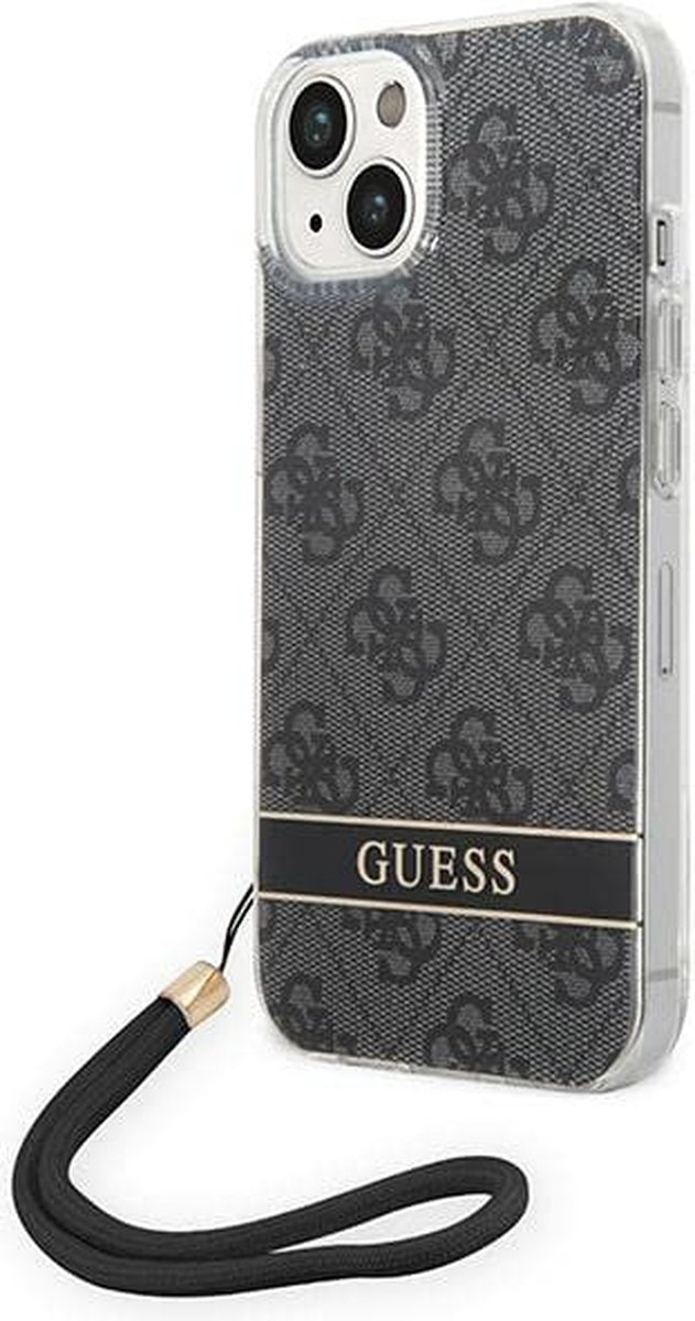 Guess 4G Printed Back Case met Strap - Geschikt voor Apple iPhone 14 (6.1") - Zwart