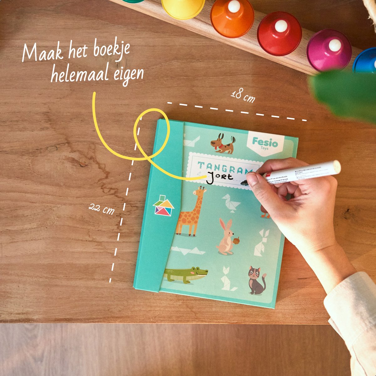 Fesio Tangram Puzzel Magnetisch voor Peuters en Kleuters - Puzzelboek/Magneetboek/Houten Vormenpuzzel - Turquoise — afbeelding 4