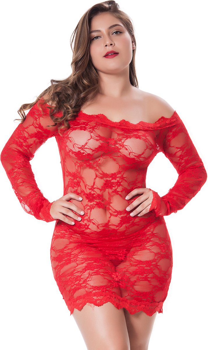 Goedkoopste Erotische Nachtjurkje Met Mouwen Red - Mooi design - Hoogwaardige kwaliteit - Sexy kanten jurkje - Lingerie erotisch jurk - Lingerie body sexy - Uitdagend voor mannen en vrouwen - Erotische kleding - Sexy kousen erotisch - Sexy lingerie setje
