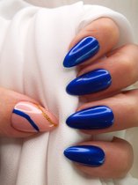 SD Press on Nails - B-Series - Plaknagels - Nagelset 20 Nagels - B126 - Blauw Nude Swirl - Gellak - Nagellak - Kort Stiletto - Nepnagels met Lijm - Kunstnagels - Nail Art - Handmade - Valse nagels - Nagelvijl - Accessoires - Stiletto