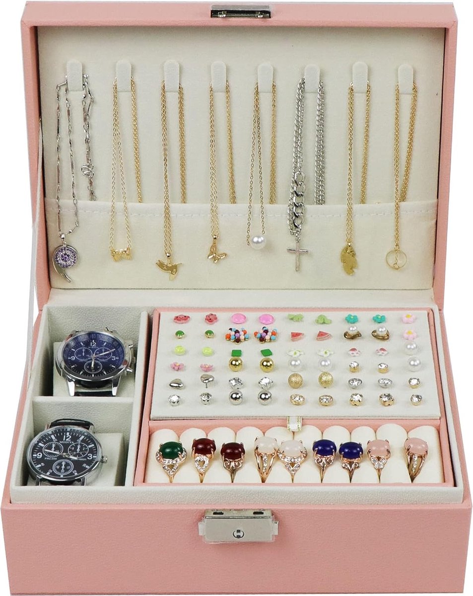 BEWISHOME Grote Sieraden Doos 5 Tier Sieraden Organizer Met Lock Spiegel Voor Vrouwen Meisjes Sieraden Dozen Voor Ketting, Ringen, Oorbellen, Horloges Zwart SSH79B