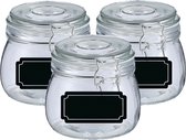 Weckpotten/inmaakpotten - 4x - 500 ml - glas - met beugelsluiting - incl. etiketten