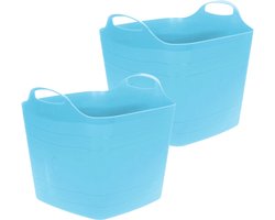 Excellent Houseware Flexibele emmer - 2x - blauw - 25 liter - kunststof - vierkant - 35 x 38 cm