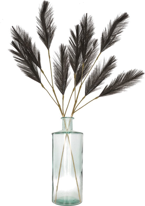 Decoratie pampasgras pluimen in vaas gerecycled glas - zwart - 98 cm - Tafel bloemstukken