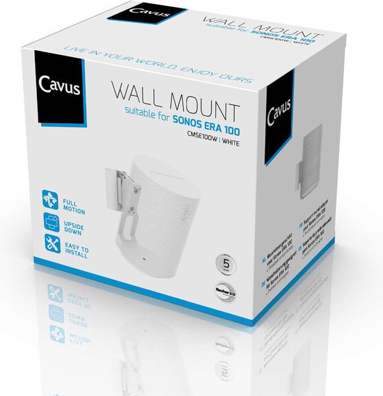 Cavus - CMSE100W Muurbeugel voor Sonos Era 100 - Draaibaar & Kantelbaar - Inclusief Waterpas & Adapter - Wit van Cavus — afbeelding 3