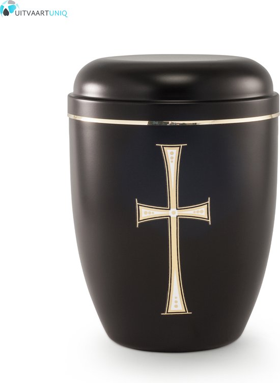 Bokaal urn zwart met kruis - staal