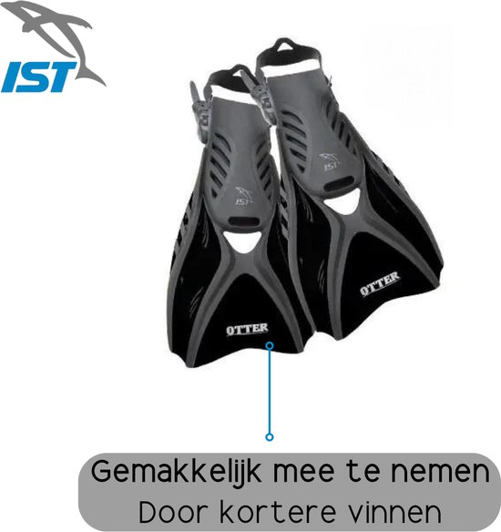 IST Sports Martinique Snorkelset Volwassenen - Maat 40 tot 44 - Met Snorkelbril, Snorkel en Vinnen - Siliconen - Zwart