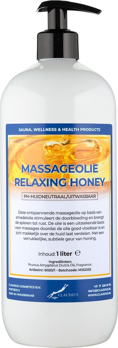 Goedkoopste Massageolie Relaxing Honey 1 liter met gratis pomp - 100 natuurlijk - biologisch en koud geperst