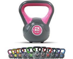 Kettlebell van kunststof, 2-20 kg inclusief oefeningen, in verschillende kleuren en gewichten, niet belastend voor de vloer