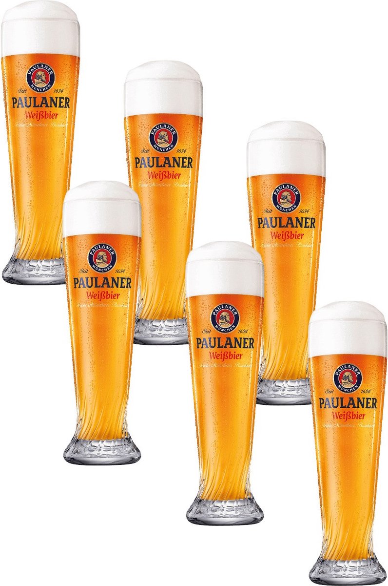 Paulaner Hefe Bierglazen 50cl set van 6 stuks - Bier Glas 0,5 l - 500 ml
