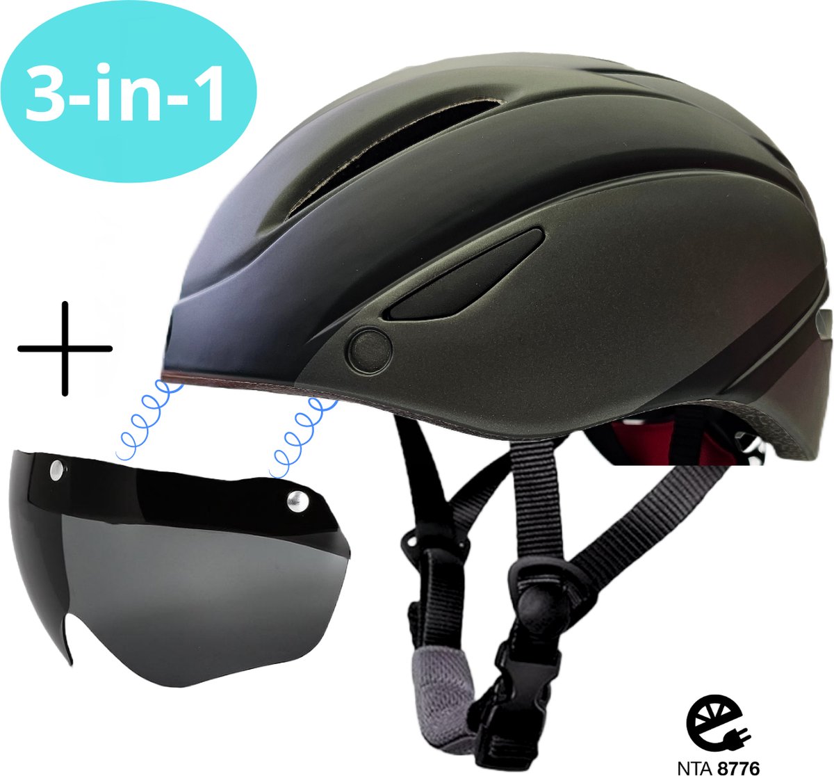 De Juiste Helm Fiets helm - Met magnetisch afneembaar vizier - lichtgewicht en design helm - mannen en vrouwen - Zwart/Grijs L