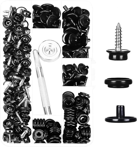 24 sets grote drukknopen om aan te naaien, metalen drukknopen om op te naaien, knopen, drukknoopsluiting, voor kledingstoffen, zilver/zwart