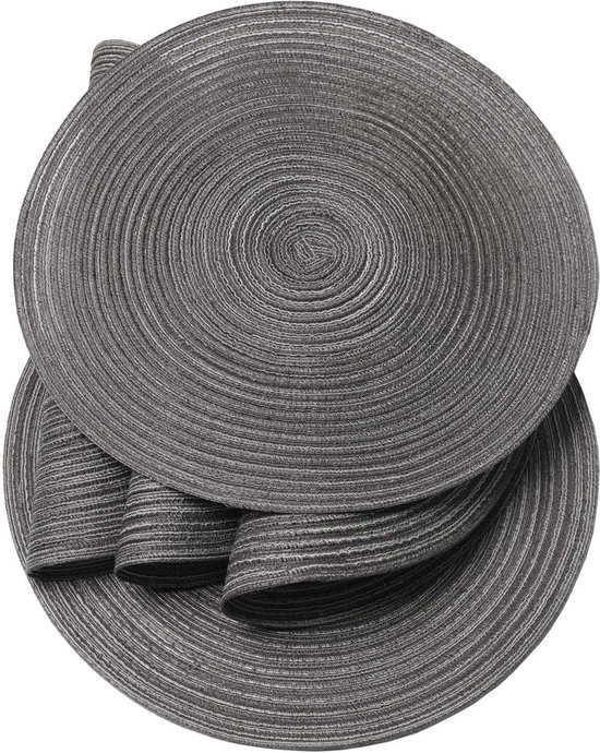 Set van 6 katoenen placemats, rond, afwasbaar, slijtvast, gevlochten placemats voor... bol