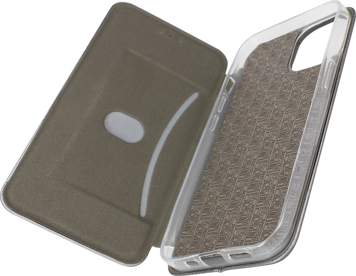 Cover Geschikt voor Apple iPhone 14 Card Holder Video Stand Stijlvol ontwerp Grijs