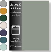 Sleeps Jersey Hoeslaken - Misty Groen Tweepersoons 140x200/220 cm - 100% Katoen - Hoge Hoek - Heerlijk Zacht Gebreid - Strijkvrij - Rondom elastiek - Stretch