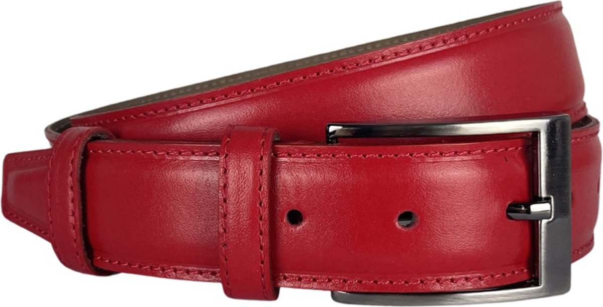 Riem Dames - 3.5 cm Breed - Rood - Riem Heren - Rood Leer - Riem - Totale Riem Lengte 110 cm (Taillemaat tot 90 cm)