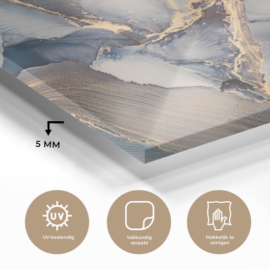 MuchoWow® Peinture sur Verre - Marbre - Grijs - Blauw - Luxe - Or - 90x90 cm - Peintures sur Verre Acrylique - Photo sur Glas