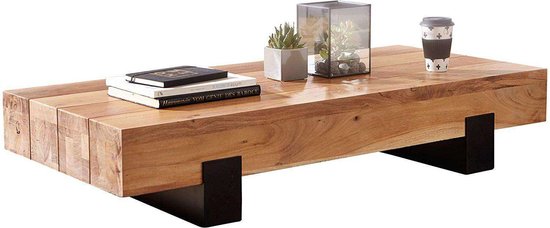 Salontafel 60x60x36 Cm Mango Massief Hout / Metaal Zwart Salontafel Rond | Design Woonkamertafel Industrieel | Stevige Salontafel Voor In De Woonkamer Met Metalen Frame