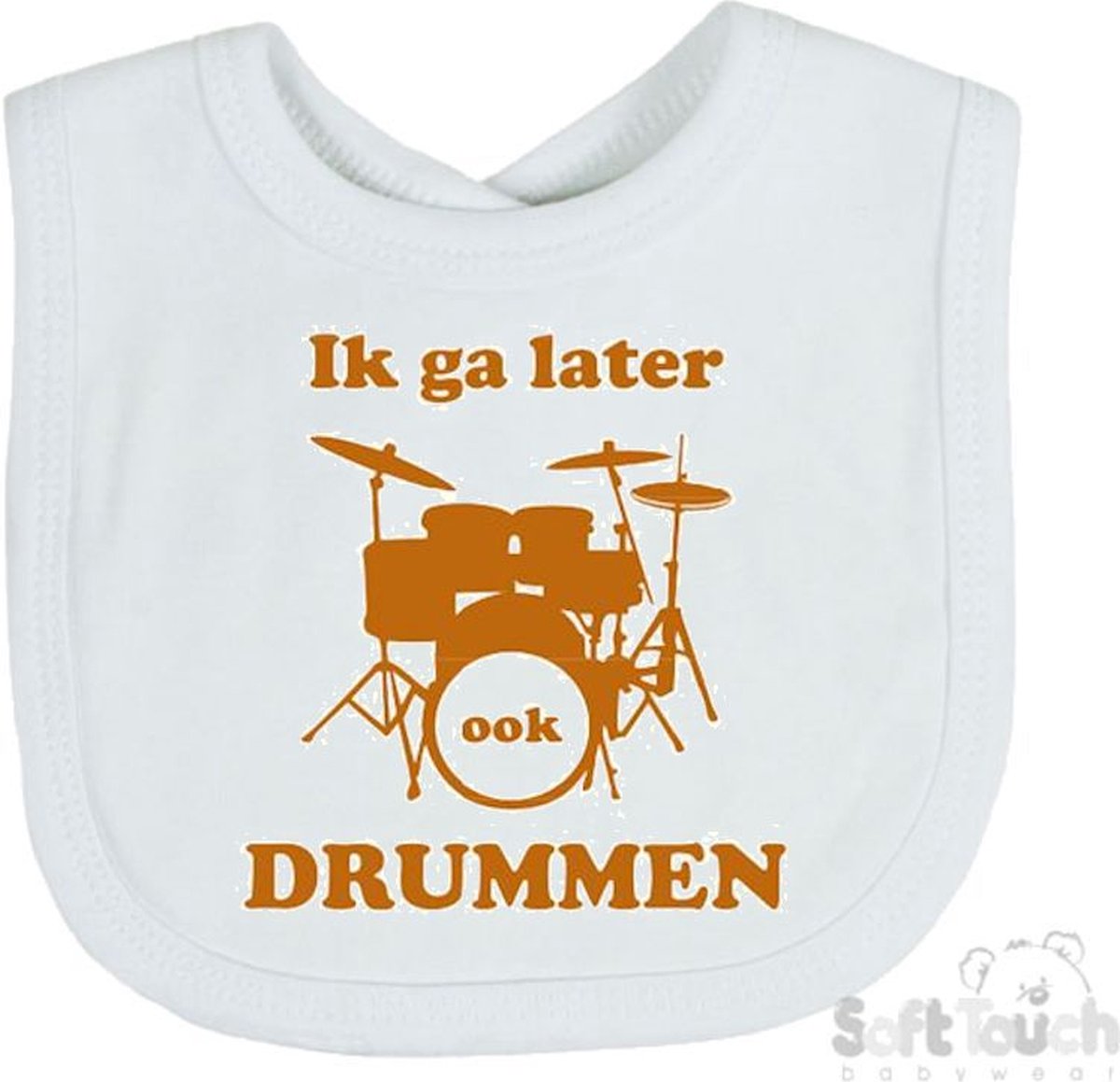 Goedkoopste Soft Touch Slabber Slabbetje Slab Ik ga later ook DRUMMEN Unisex Katoen Wit/tan Maat 33x22 Cm