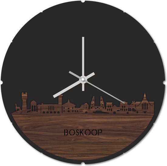 Skyline Klok Rond Boskoop Notenhout - Ø 44 cm - Stil uurwerk - Wanddecoratie - Meer steden beschikbaar - Woonkamer idee - Woondecoratie - City Art - Steden kunst - Cadeau voor hem - Cadeau voor haar - Jubileum - Trouwerij - Housewarming -