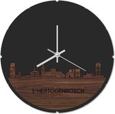 Skyline Klok Rond 's-Hertogenbosch Notenhout - Ø 44 cm - Stil uurwerk - Wanddecoratie - Meer steden beschikbaar - Woonkamer idee - Woondecoratie - City Art - Steden kunst - Cadeau voor hem - Cadeau voor haar - Jubileum - Trouwerij - Housewarming -