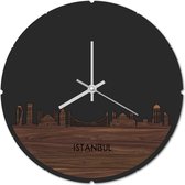 Skyline Klok Rond Istanbul Notenhout - Ø 44 cm - Stil uurwerk - Wanddecoratie - Meer steden beschikbaar - Woonkamer idee - Woondecoratie - City Art - Steden kunst - Cadeau voor hem - Cadeau voor haar - Jubileum - Trouwerij - Housewarming -