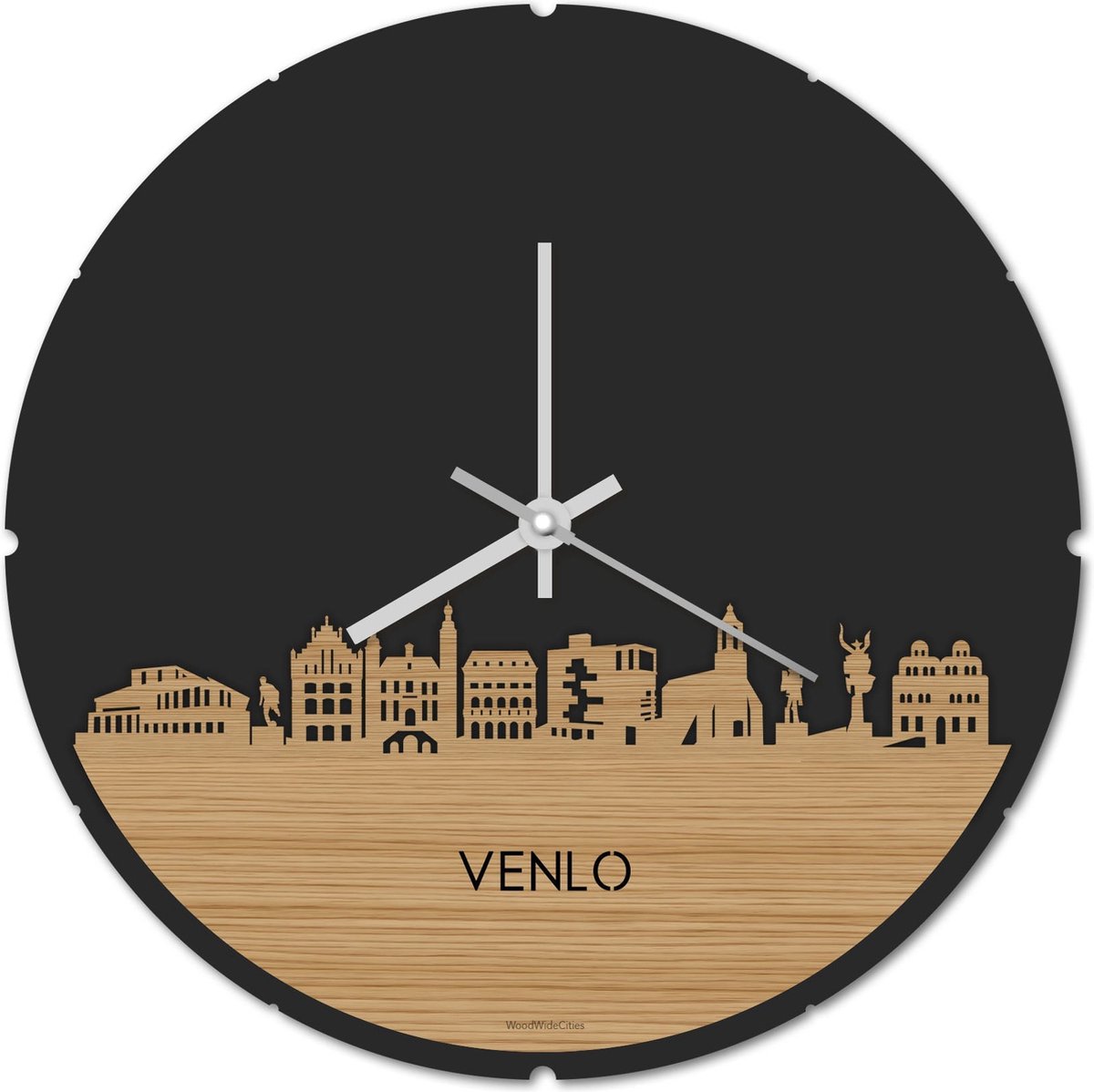 Skyline Klok Rond Venlo Bamboe hout - Ø 44 cm - Stil uurwerk - Wanddecoratie - Meer steden beschikbaar - Woonkamer idee - Woondecoratie - City Art - Steden kunst - Cadeau voor hem - Cadeau voor haar - Jubileum - Trouwerij - Housewarming -
