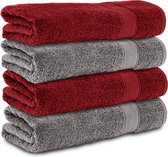 Bol.com Komfortec handdoeken – Set van 4 - Badhanddoek 70x140 cm - 100% Katoen – Antracietgrijs&Rood aanbieding