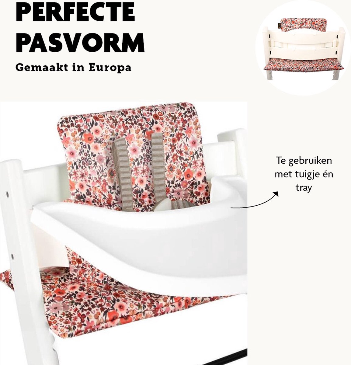 Stoelverkleiner TrippTrapp Kussen - Geschikt voor Stokke Tripp Trapp Kussenset - Kinderstoel Verkleiner - Perfecte Pasvorm - Geplastificeerd en Snel Schoon - Roze - Bloemen Print – foto 8