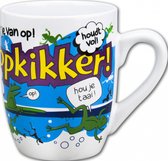 Mok - Drop - Opkikker - Cartoon - In cadeauverpakking met gekleurd krullint