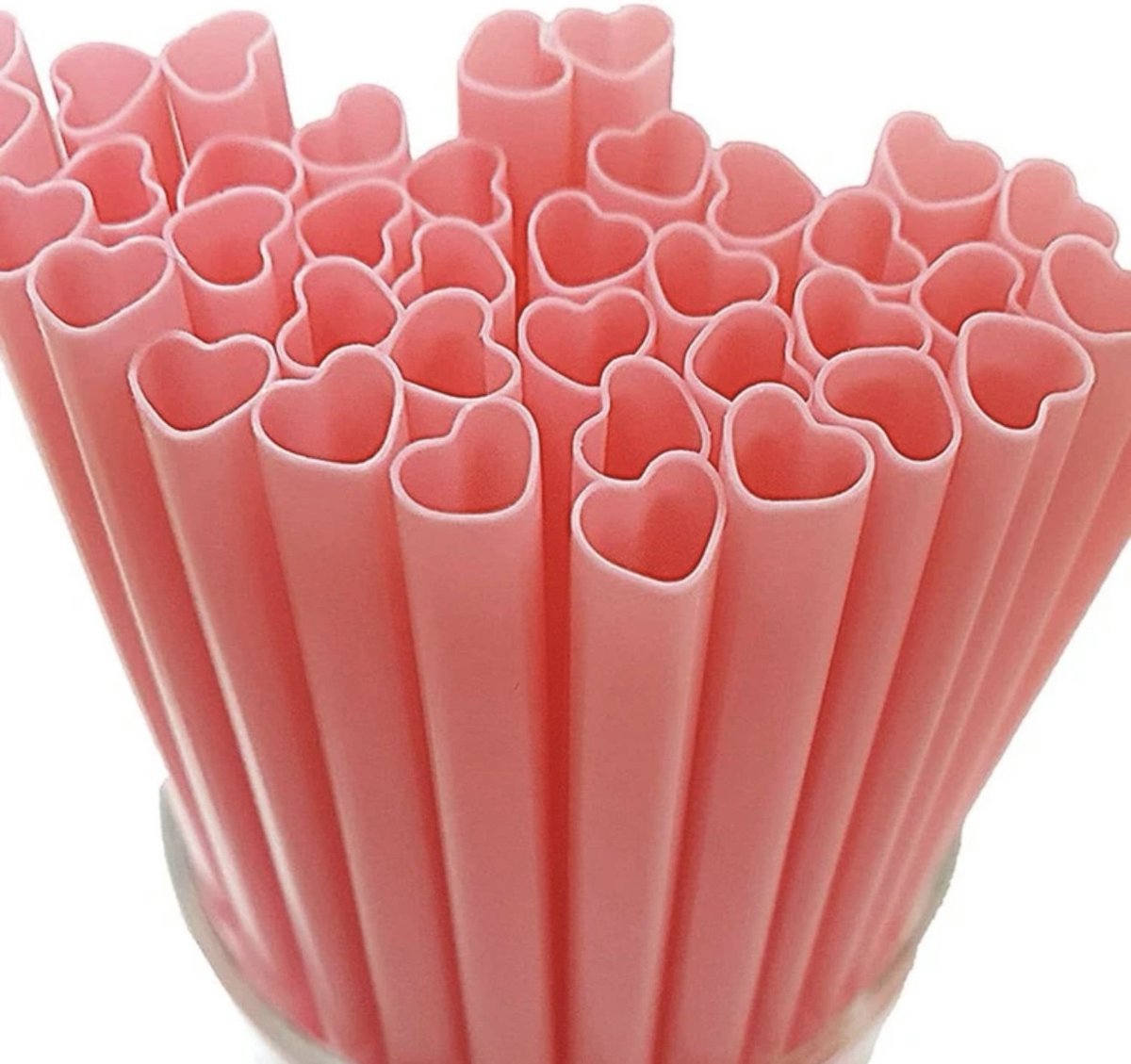 Rietjes Hartjes vorm Roze 10 stuks Hard plastic Drinkrietjes Vorm