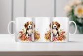 Beagle 2 | Honden Liefhebber | Honden Spreuk | Cadeau | Grappige mok | Koffiemok | Koffiebeker | Theemok | Theebeker | Aquarel bloemen hond mok