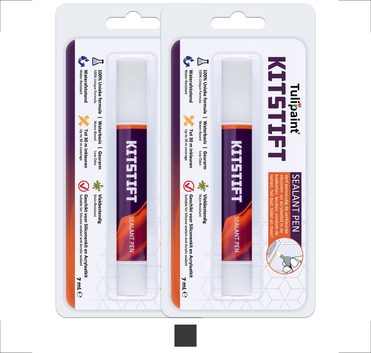 DuoPack - Tulipaint Kitstift (Donkergrijs / Antraciet) - Kitverf - kit verven - siliconenkit verven - kit schoonmaken - kitreiniger - kit reiniger - siliconenkit kitranden schoonmaken of reinigen reinigingsmiddel
