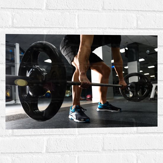 Foto: Muursticker mens spieren schoenen oefening sporten fitness sportschool gewichten 60x40 cm foto op muursticker