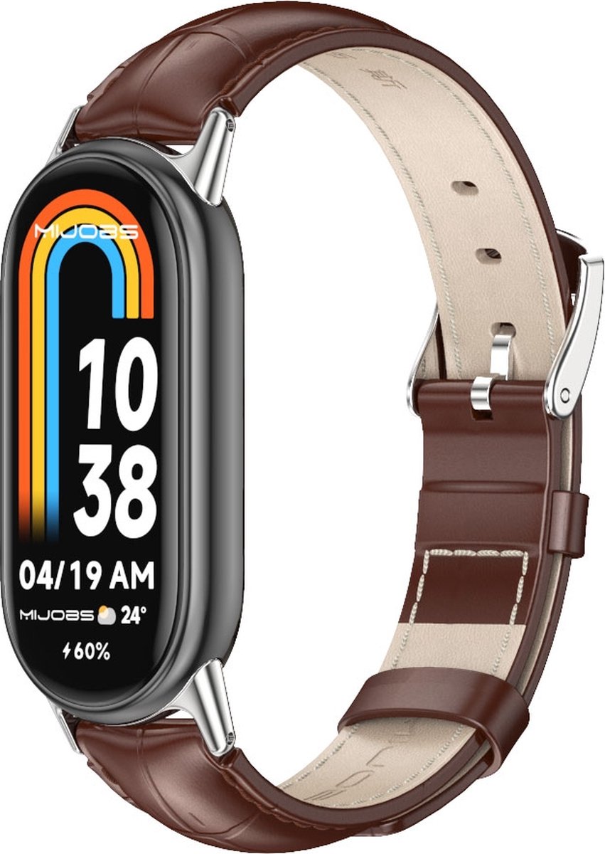 By Qubix - Echt leren bandje - Donkerbruin - Geschikt voor Xiaomi Smart Band 8 / 9 / 10