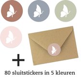 80x Kraft Enveloppen + 80 sluitstickers - Vlinders - C6 - 11.4 x 16.2 cm - Voordeelset - 100% gerecycled Kraft papier - A6 Envelop - ECO