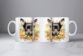 Australian Kelpie 2 | Honden Liefhebber | Honden Spreuk | Cadeau | Grappige mok | Koffiemok | Koffiebeker | Theemok | Theebeker | Aquarel bloemen hond mok