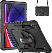 Accezz Tablet Hoes Geschikt voor Samsung Galaxy Tab S9 Plus - Accezz Rugged Backcover Shoulder Strap - Zwart