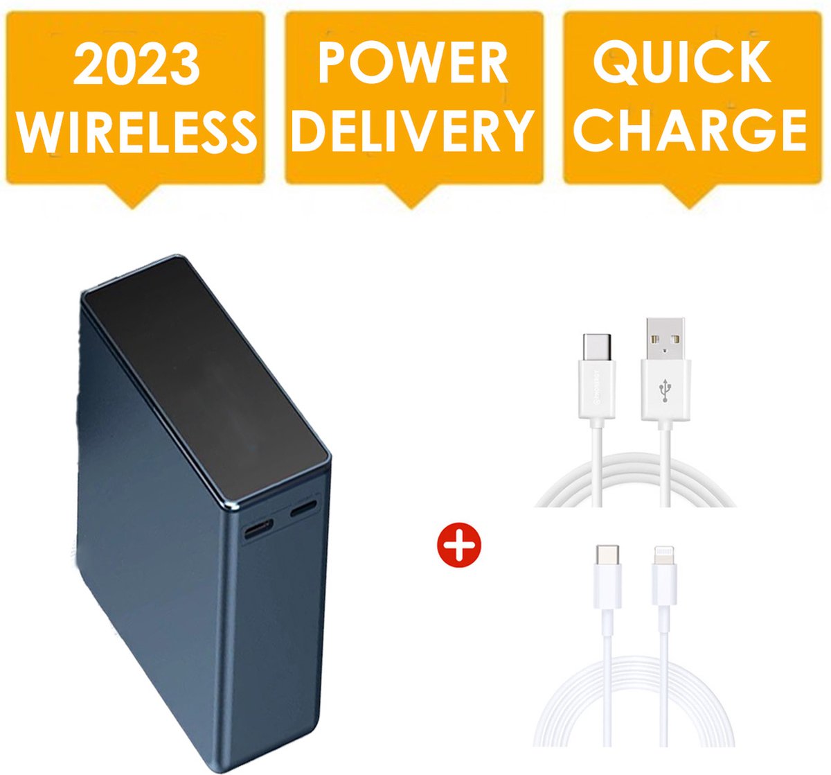 Phonergy Charge Up- Powerbank - Powerbank 20000 mAh -Wireless - 100W - USB/USB-C - 3 poorten - Quick charge - Power delivery - Laptop - Powerbank iPhone - Powerbank Samsung -Donkerblauw