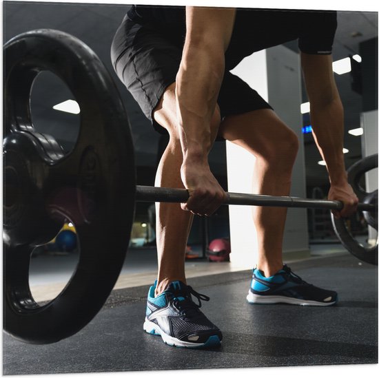 Vlag - Mens - Spieren - Schoenen - Oefening - Sporten - Fitness - Sportschool - Gewichten - 80x80 cm Foto op Polyester Vlag