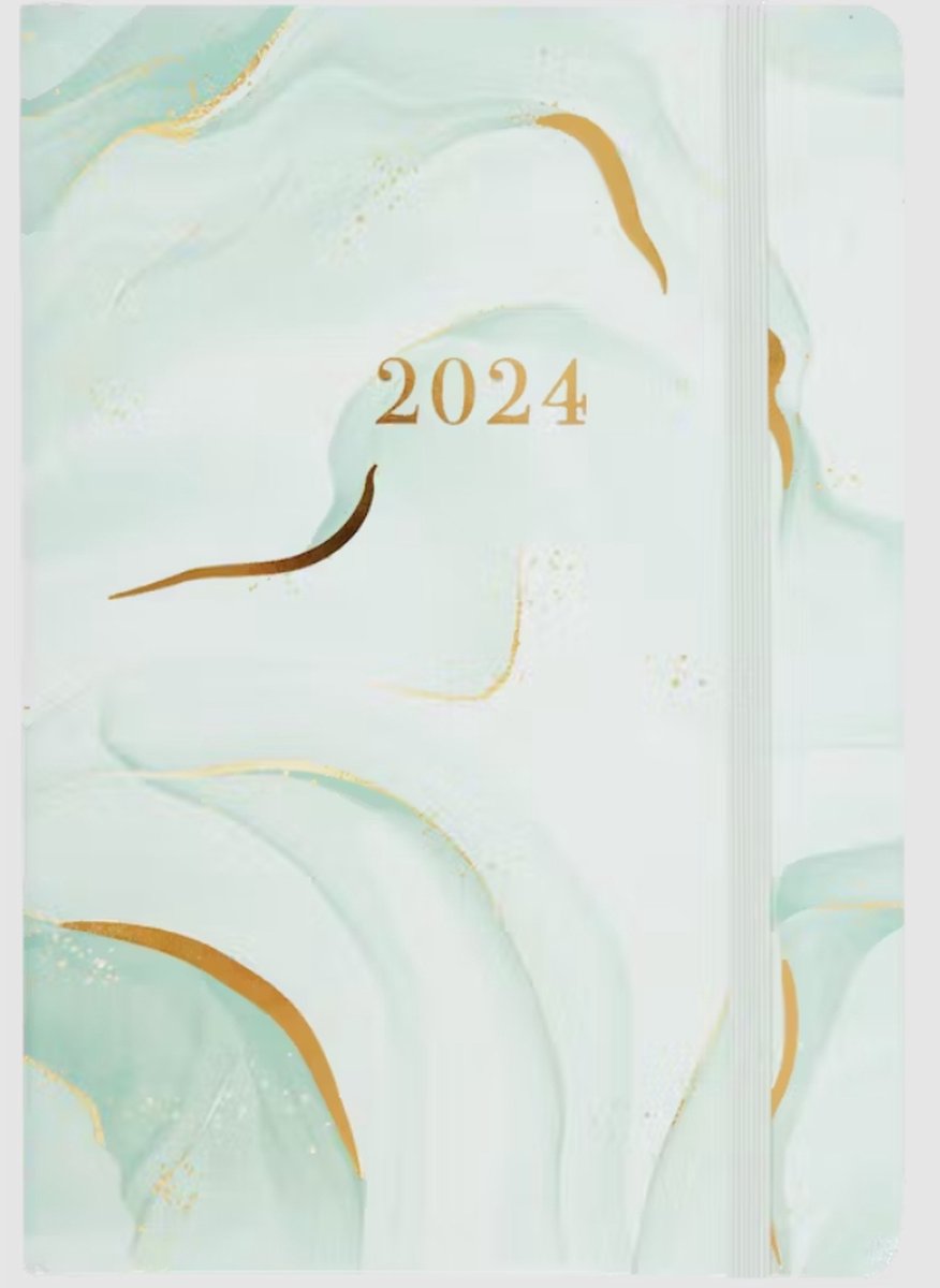 Agenda annuel 2024, Agenda annuel imprimé fantaisie bleu avec couverture  rigide et
