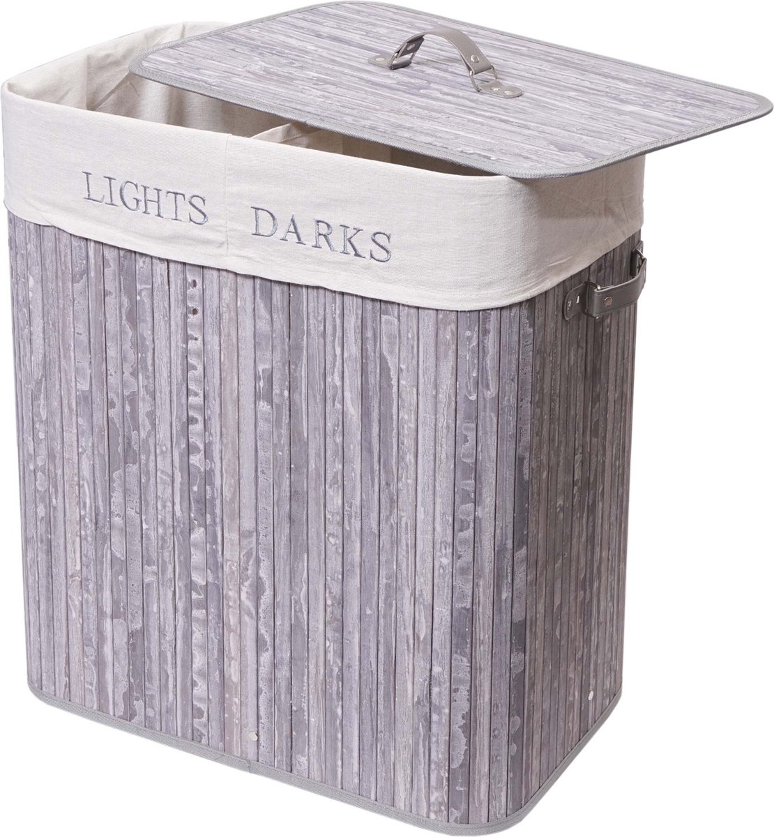 Goedkoopste Wasmand MCW-C21, Wasbox Wasbox, bamboe 2 compartimenten 63x55x34cm 100l ~ grijsblauw