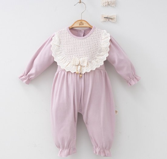 Baby Babykleding Babykleertjes Rompers & Boxpakken Boxpakjes Babykleding meisje - Boxpakje - 2-delig- Jumpsuit Baby -oud rose - Met drukknoopjes - Maat 56 - haarspeldjes baby - kraamcadeau