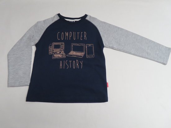 T shirt met lange mouwen - Jongens - Marine / grijst - Computer - 4 jaar 104
