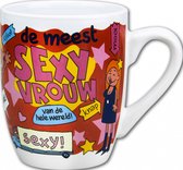 Mok -Mok - Bonbons - De meest sexy vrouw van de wereld - Cartoon - In cadeauverpakking met gekleurd krullint